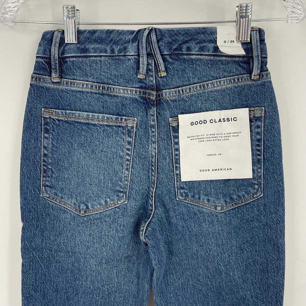 Good American Good Classic Raw Hem Jeans Blue Women's Size 0/25 NWT - Picture 8 of 9
